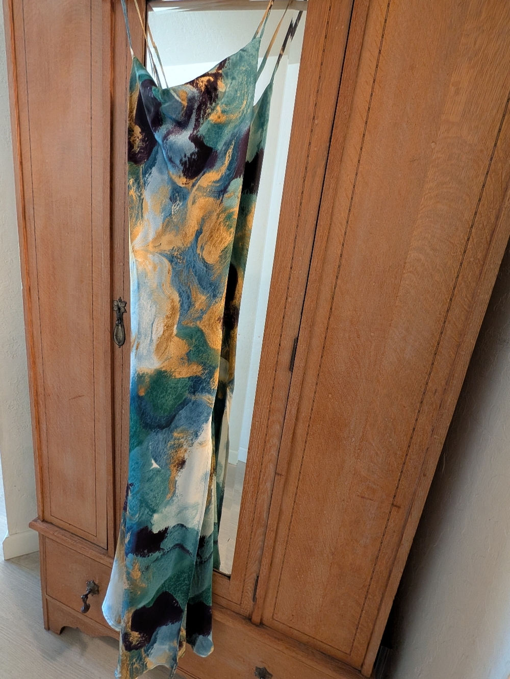 12TH TRIBE Natalia Blue and Gold Watercolor Slip Maxi Dress - Picture 4 of 7